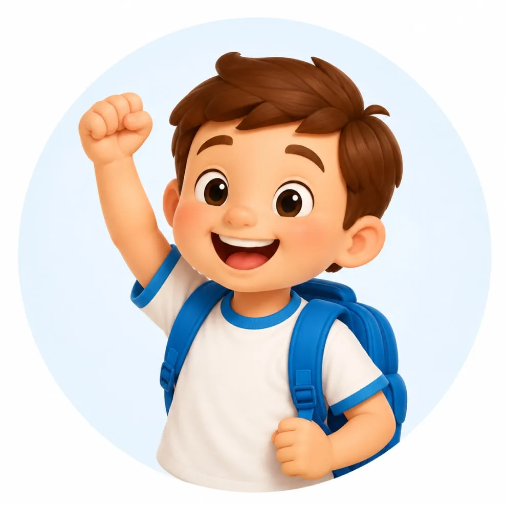 Niño con morral listo para primero
